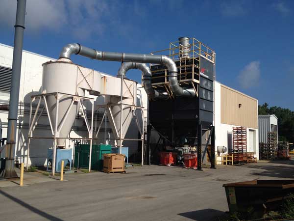 Plastic and Fiberglass dust collection system with dual cyclone pre-cleaners (2008 - Ashtabula, OH)